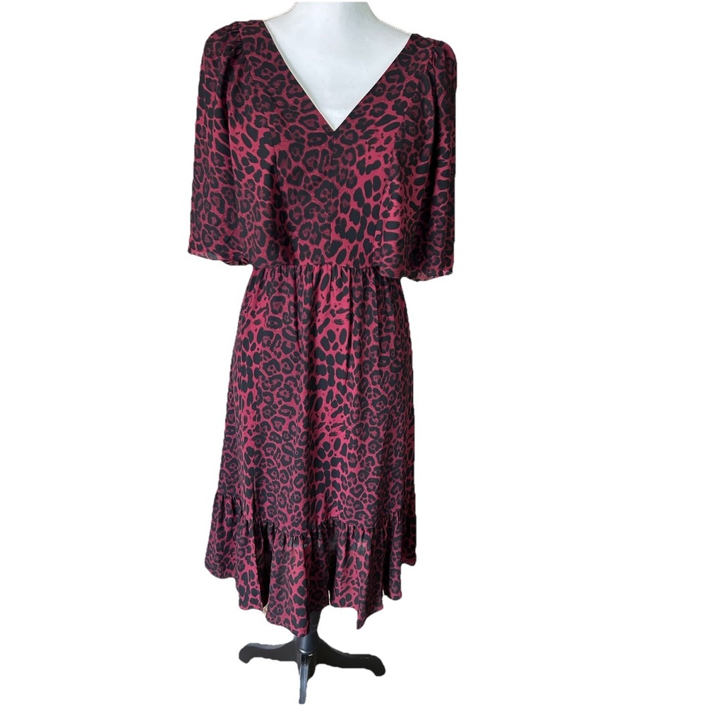 DRESS‎ THE POPULATION Francesca Flutter Sleeve A Line Midi Dress Small Print NWT